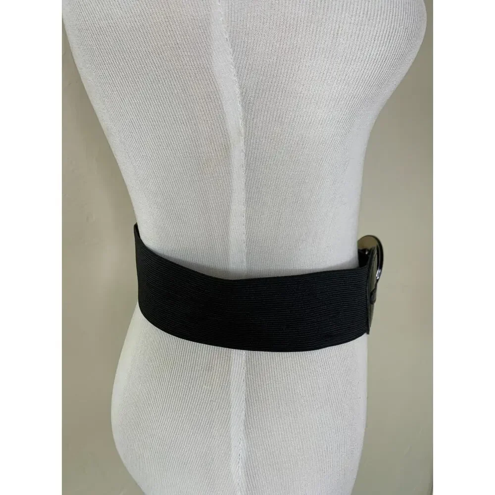 Vintage 90s Black Patent Leather Wide Belt Buckle Sz ? Medium